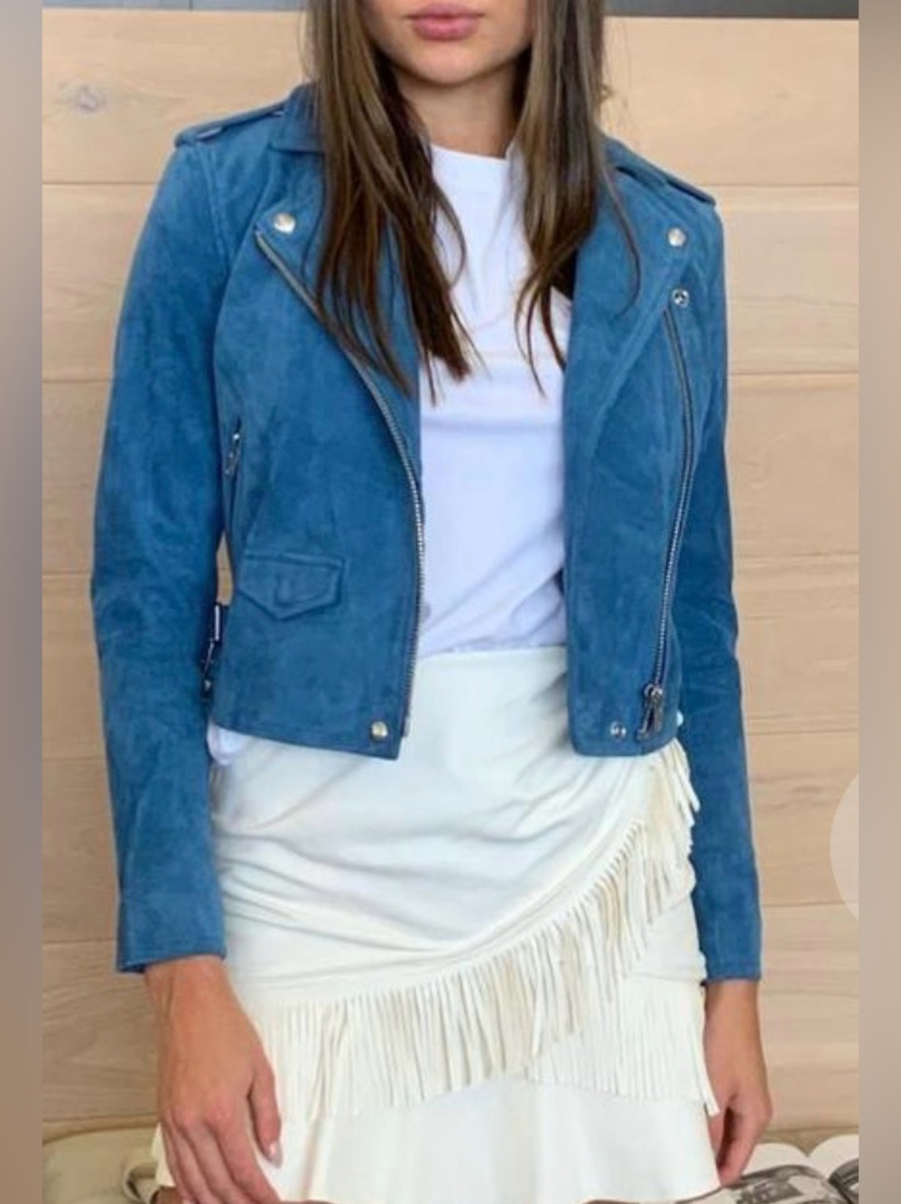 ro Ashley Suede Moto Jacket in Blue